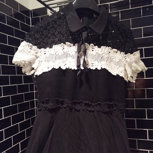 Sandro Radia Black & White Lace Dress Size 2/M - Picture 6 of 8